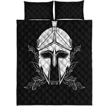 Black And White Spartan Helmet Print Quilt Bed Set