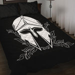 Black And White Spartan Helmet Print Quilt Bed Set