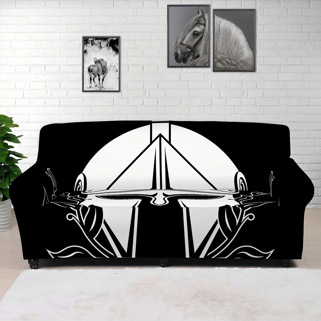 Black And White Spartan Helmet Print Sofa Cover