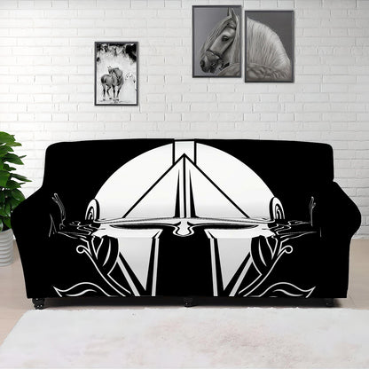Black And White Spartan Helmet Print Sofa Cover