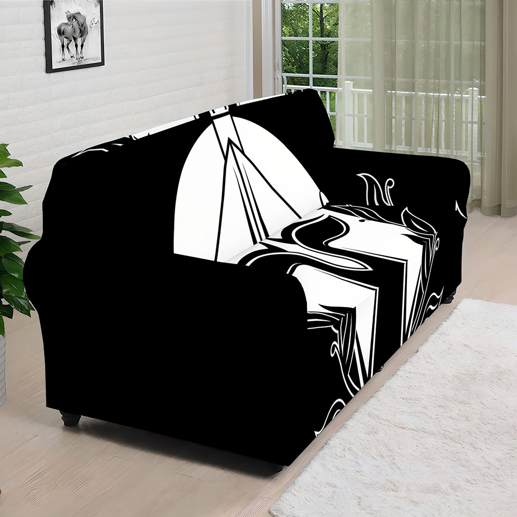 Black And White Spartan Helmet Print Sofa Cover