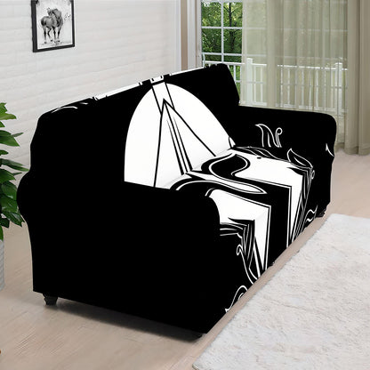 Black And White Spartan Helmet Print Sofa Cover