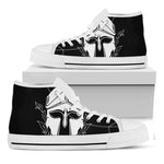 Black And White Spartan Helmet Print White High Top Shoes