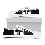 Black And White Spartan Helmet Print White Low Top Shoes