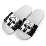 Black And White Spartan Helmet Print White Slide Sandals