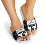 Black And White Spartan Helmet Print White Slide Sandals