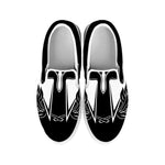 Black And White Spartan Helmet Print White Slip On Shoes