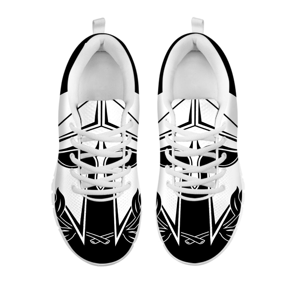 Black And White Spartan Helmet Print White Sneakers