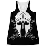 Black And White Spartan Helmet Print Women's Racerback Tank Top