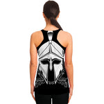 Black And White Spartan Helmet Print Women's Racerback Tank Top
