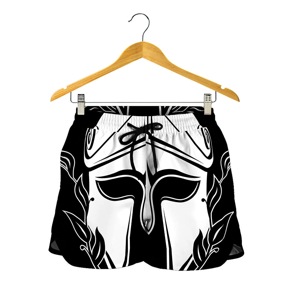 Black And White Spartan Helmet Print Women's Shorts