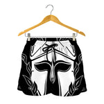 Black And White Spartan Helmet Print Women's Shorts
