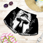 Black And White Spartan Helmet Print Women's Shorts