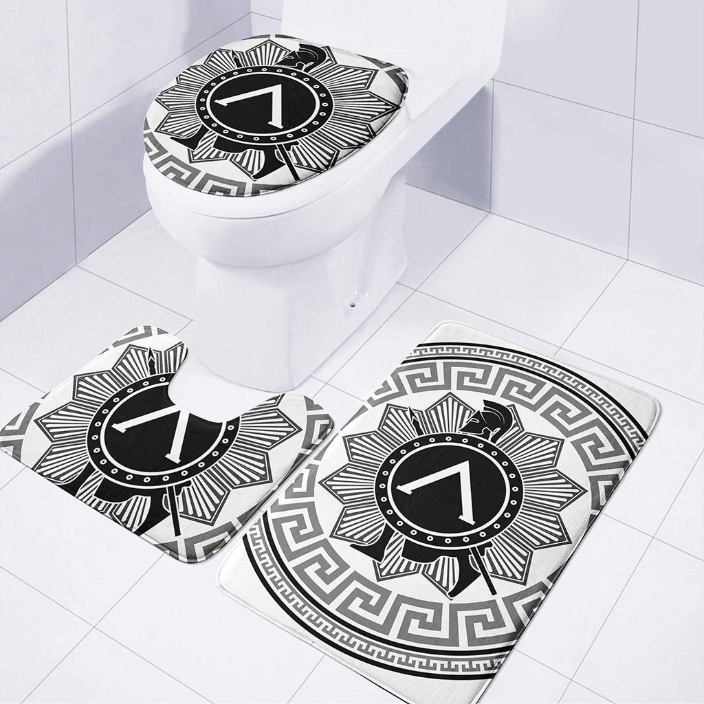 Black And White Spartan Warrior Print 3 Piece Bath Mat Set