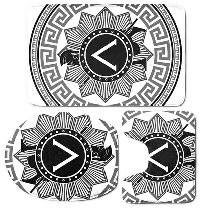 Black And White Spartan Warrior Print 3 Piece Bath Mat Set