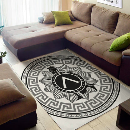 Black And White Spartan Warrior Print Area Rug