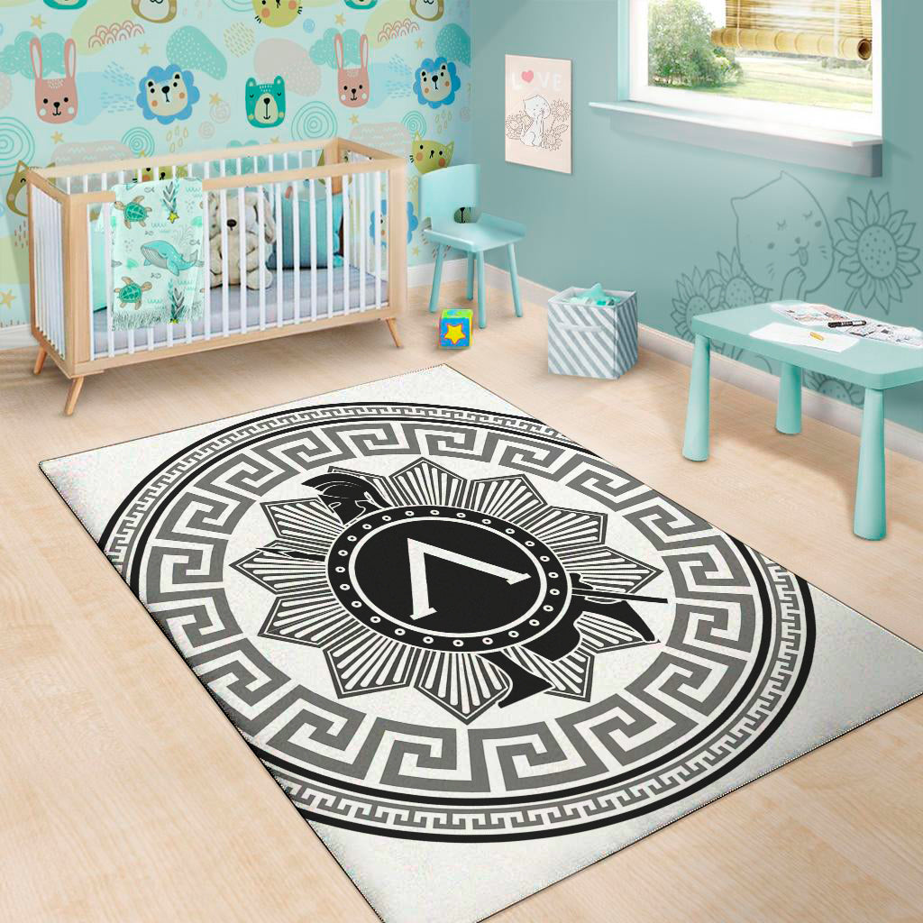 Black And White Spartan Warrior Print Area Rug
