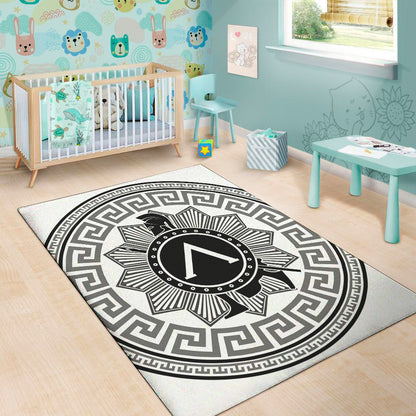 Black And White Spartan Warrior Print Area Rug