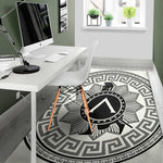 Black And White Spartan Warrior Print Area Rug