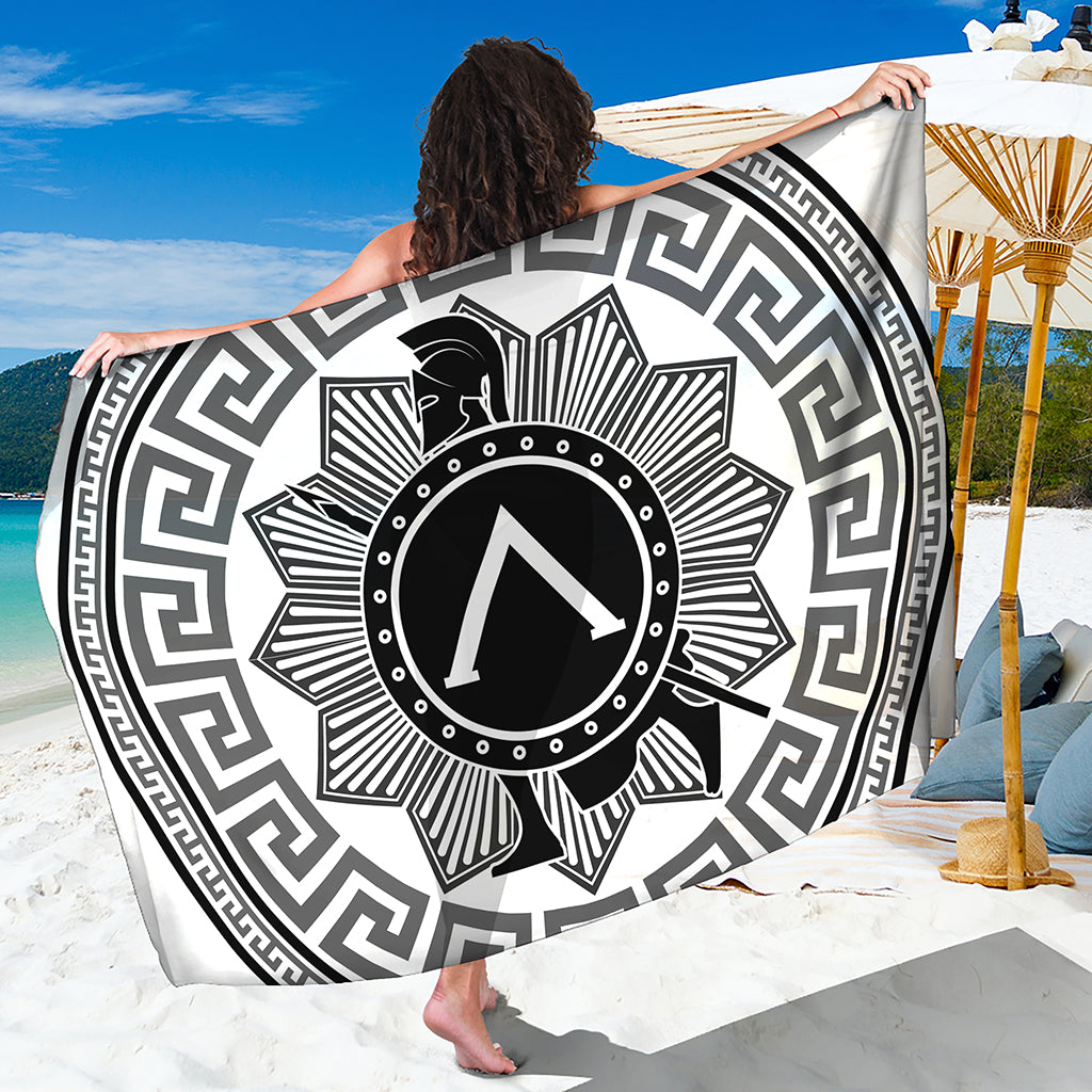 Black And White Spartan Warrior Print Beach Sarong Wrap