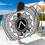 Black And White Spartan Warrior Print Beach Sarong Wrap