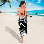 Black And White Spartan Warrior Print Beach Sarong Wrap