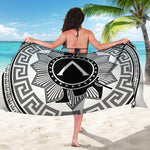 Black And White Spartan Warrior Print Beach Sarong Wrap