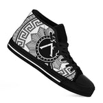 Black And White Spartan Warrior Print Black High Top Shoes