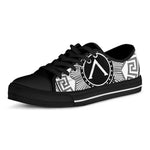 Black And White Spartan Warrior Print Black Low Top Shoes 