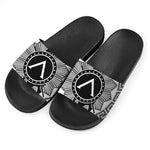 Black And White Spartan Warrior Print Black Slide Sandals