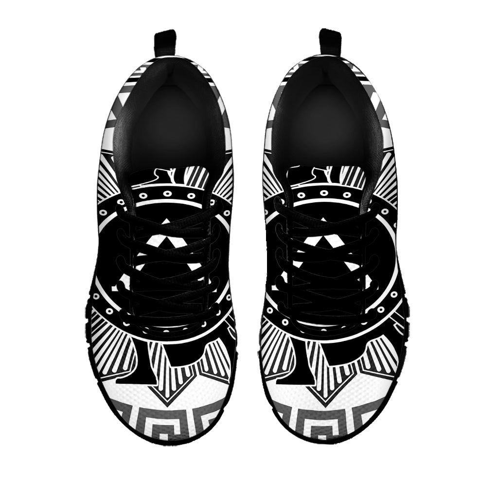 Black And White Spartan Warrior Print Black Sneakers