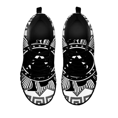 Black And White Spartan Warrior Print Black Sneakers
