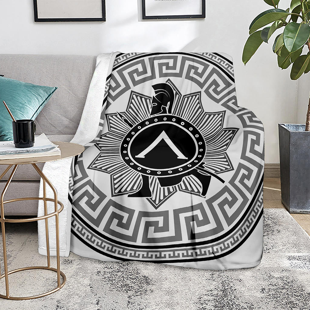 Black And White Spartan Warrior Print Blanket