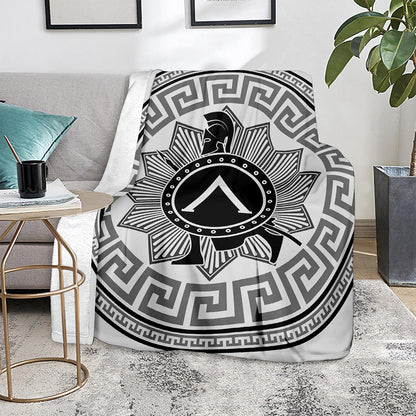 Black And White Spartan Warrior Print Blanket