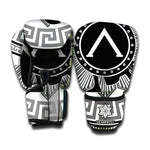 Black And White Spartan Warrior Print Boxing Gloves
