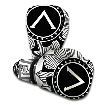 Black And White Spartan Warrior Print Boxing Gloves