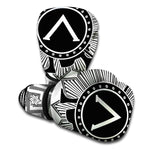Black And White Spartan Warrior Print Boxing Gloves