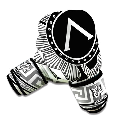 Black And White Spartan Warrior Print Boxing Gloves