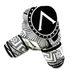 Black And White Spartan Warrior Print Boxing Gloves