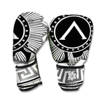 Black And White Spartan Warrior Print Boxing Gloves