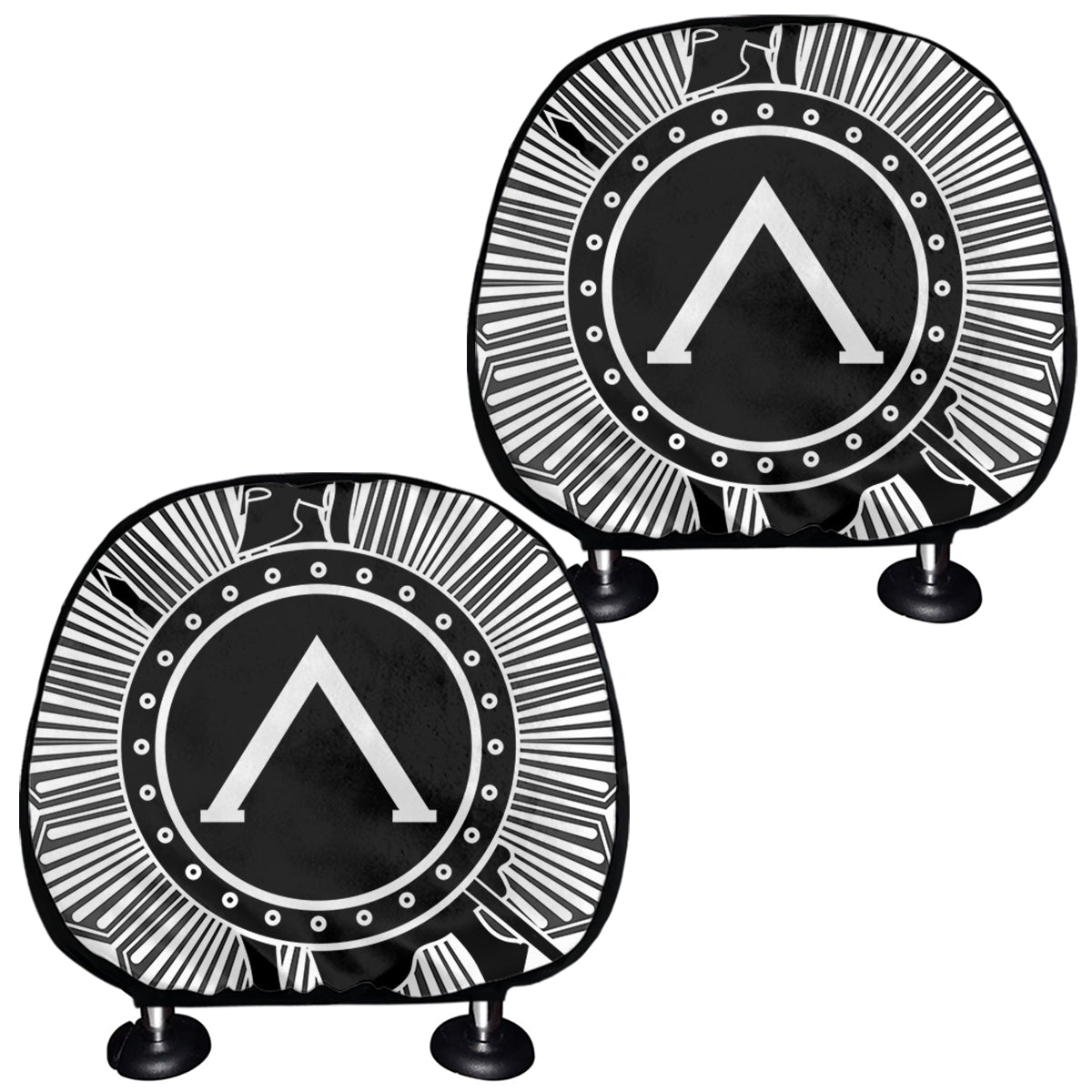 Black And White Spartan Warrior Print Car Headrest Covers