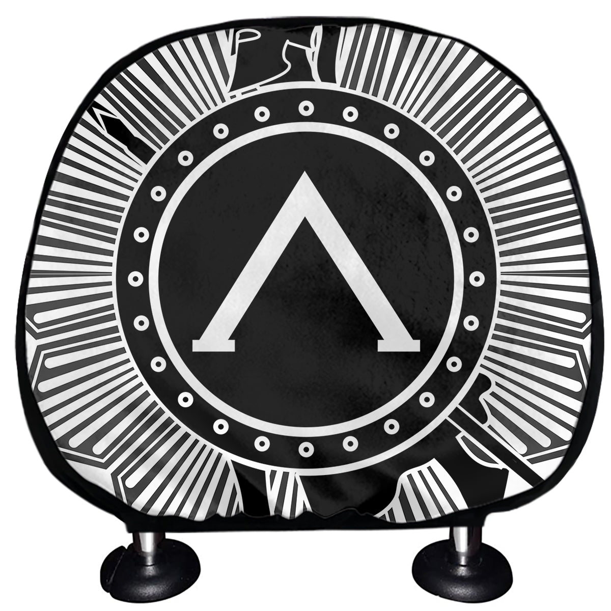Black And White Spartan Warrior Print Car Headrest Covers