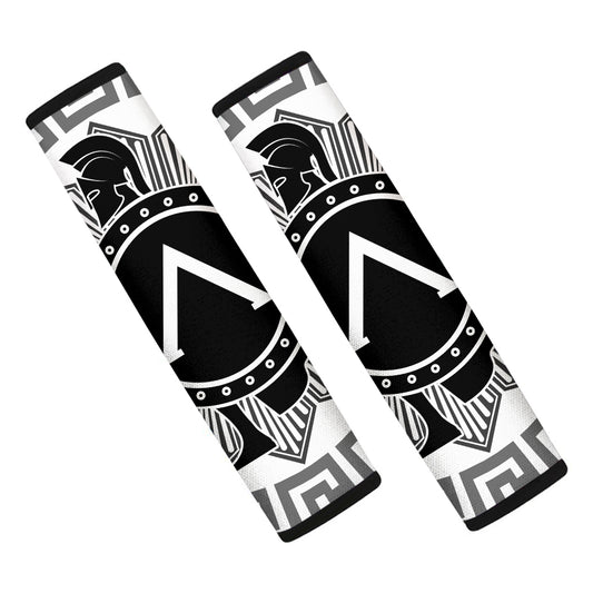 Black And White Spartan Warrior Print Car Seat Belt Covers