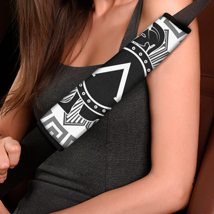 Black And White Spartan Warrior Print Car Seat Belt Covers