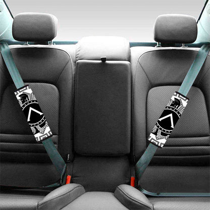 Black And White Spartan Warrior Print Car Seat Belt Covers