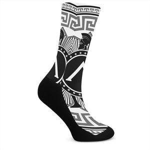 Black And White Spartan Warrior Print Crew Socks