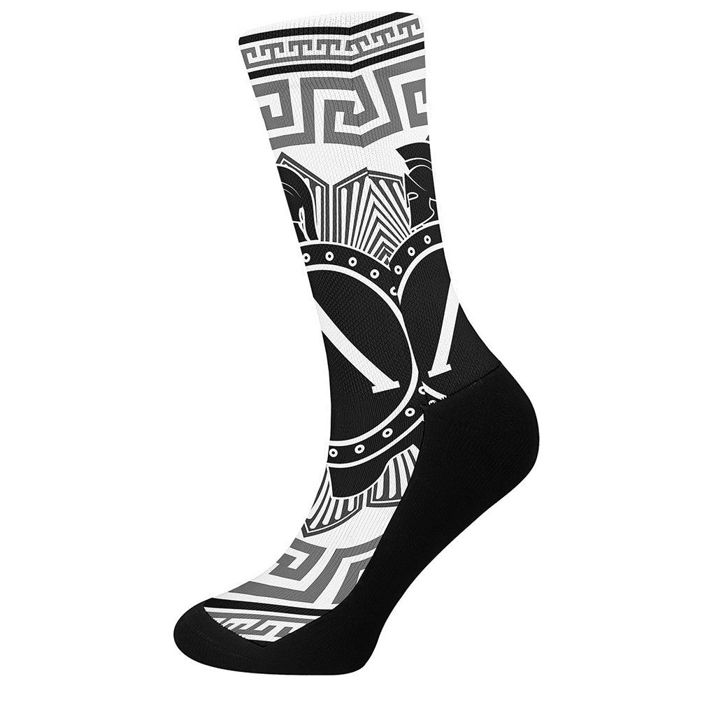 Black And White Spartan Warrior Print Crew Socks