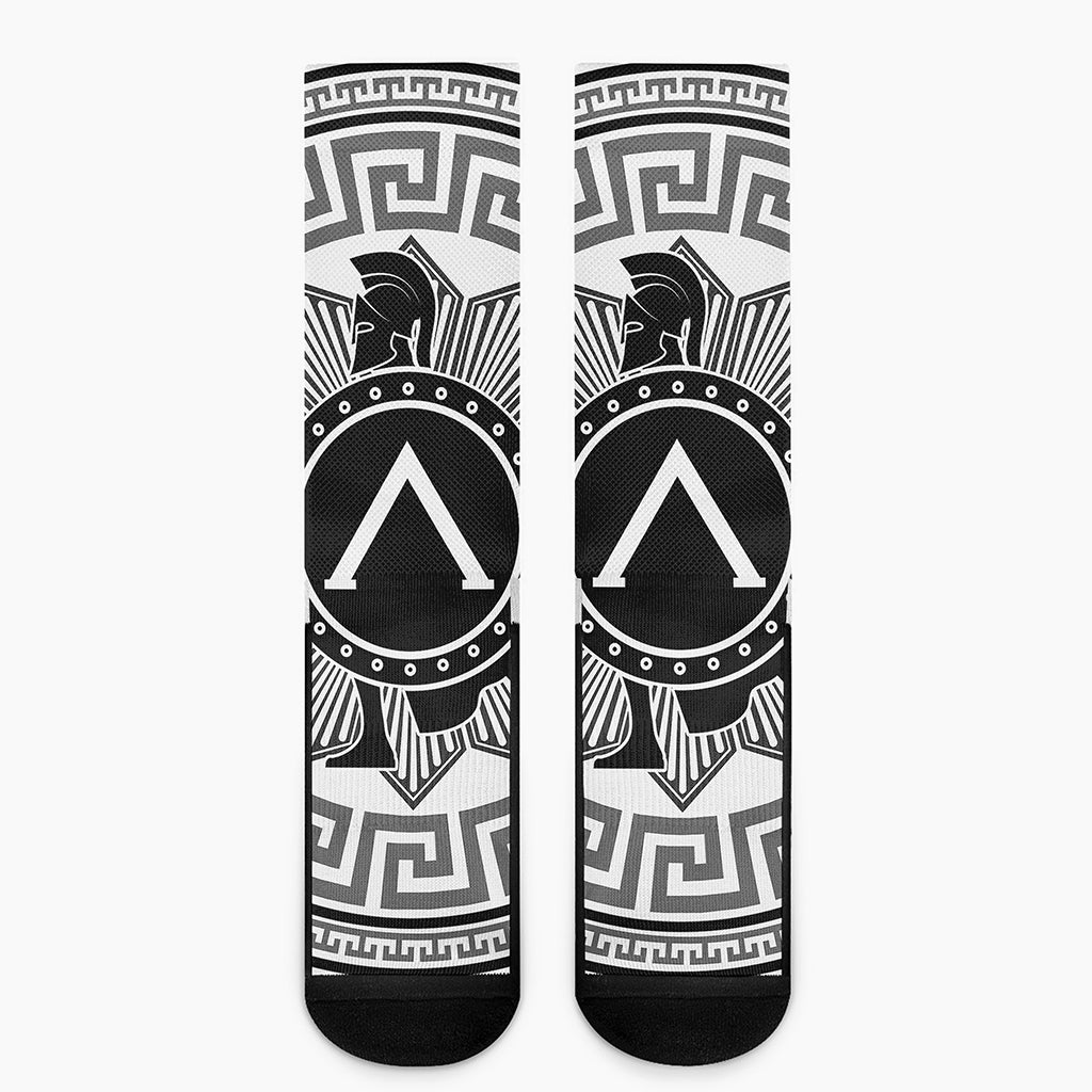 Black And White Spartan Warrior Print Crew Socks