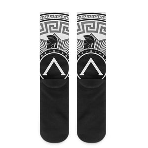 Black And White Spartan Warrior Print Crew Socks