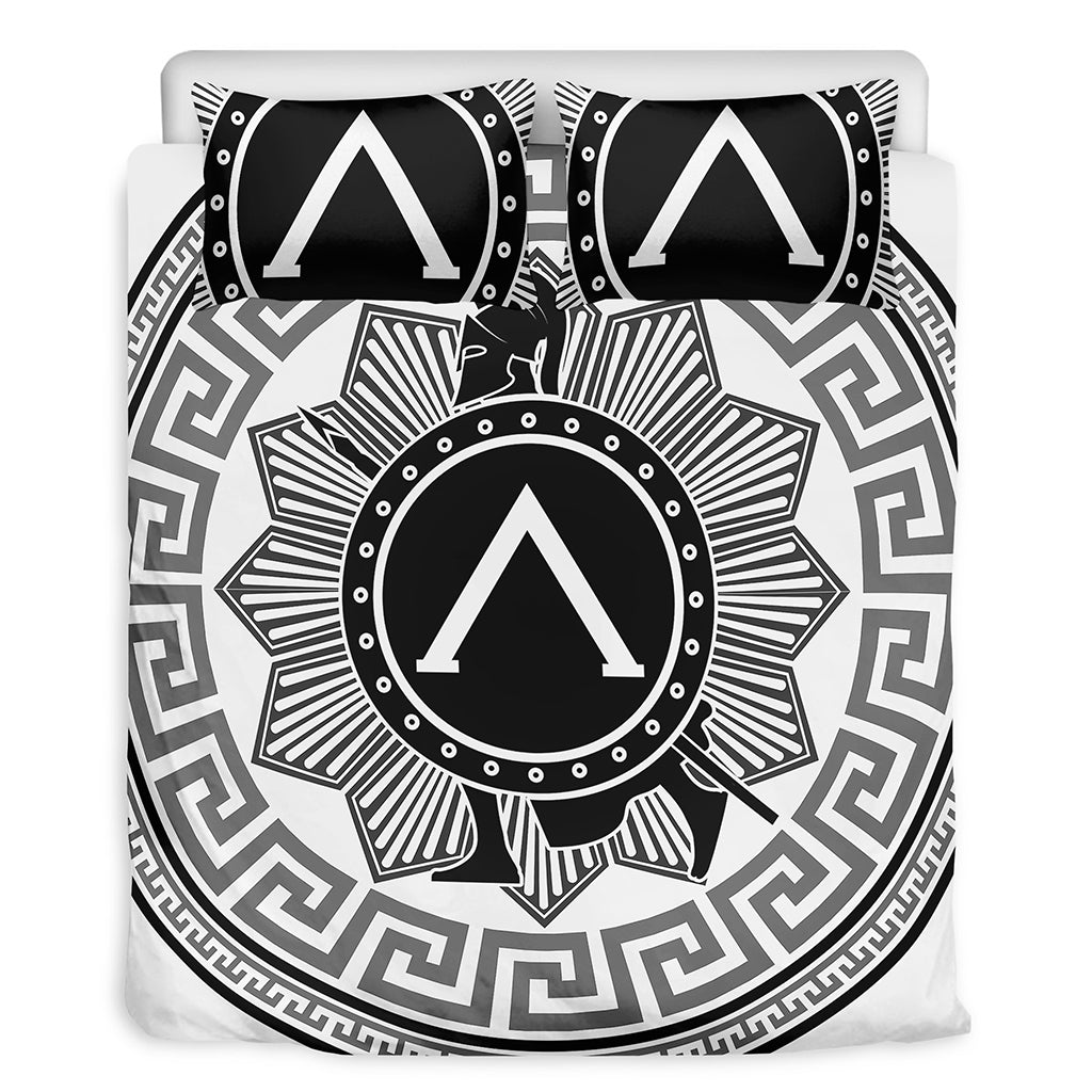Black And White Spartan Warrior Print Duvet Cover Bedding Set